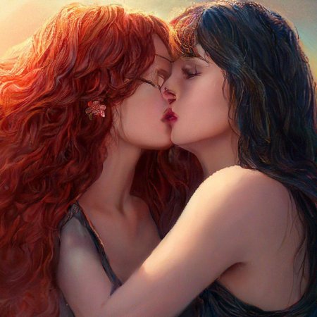 Девушки целуются арт
