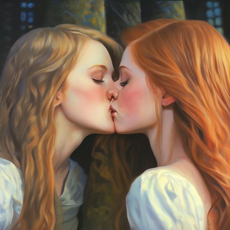 Девушки целуются арт