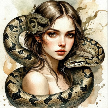 Змея акварель