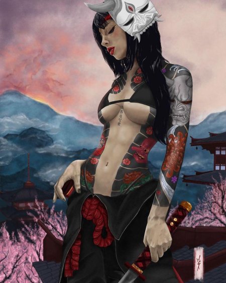Рисунок самурай девушка