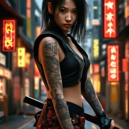 Тату девушка самурай