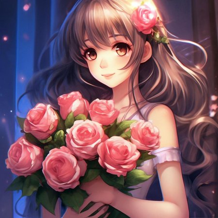 Аниме девушка с цветами