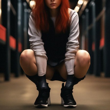 Девушка сидит на корточках