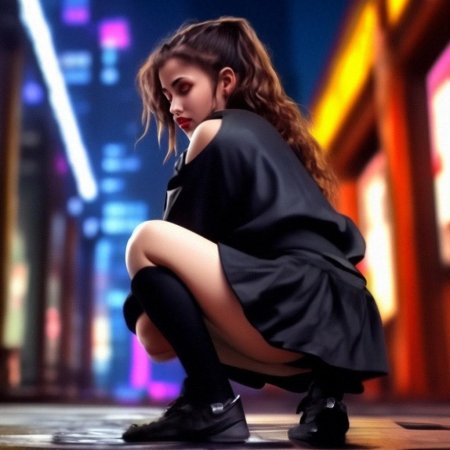 Девушка сидит на корточках в юбке