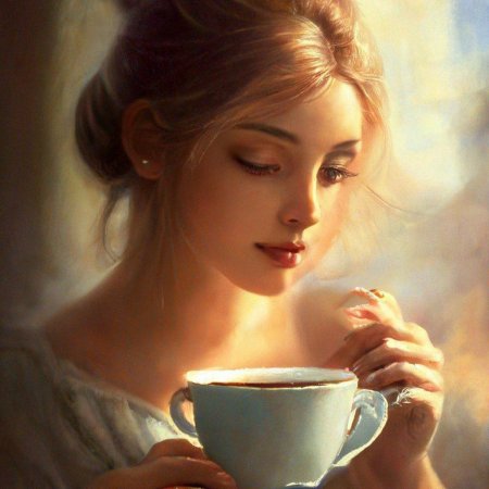 Девушка пьёт чай