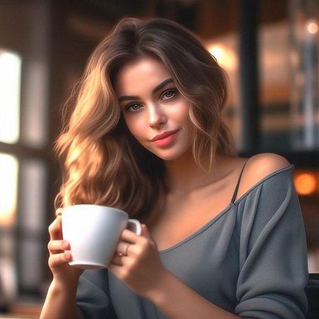 Девушка пьет кофе