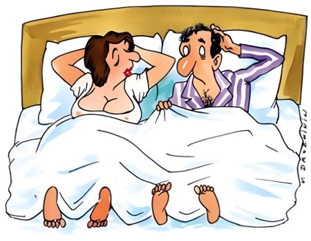 Муж и жена в постели карикатура