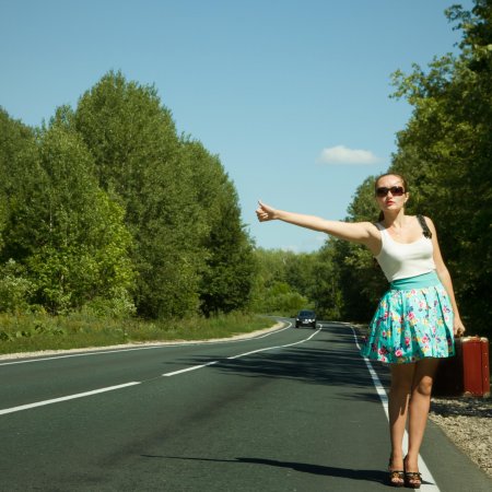 Голосует на дороге