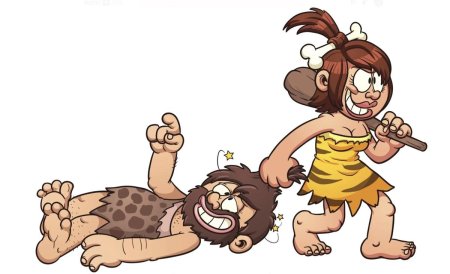 Женщина тащит мужчину в пещеру