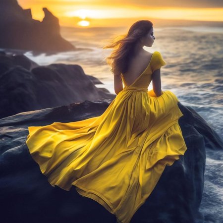 Девушка в желтом платье на море