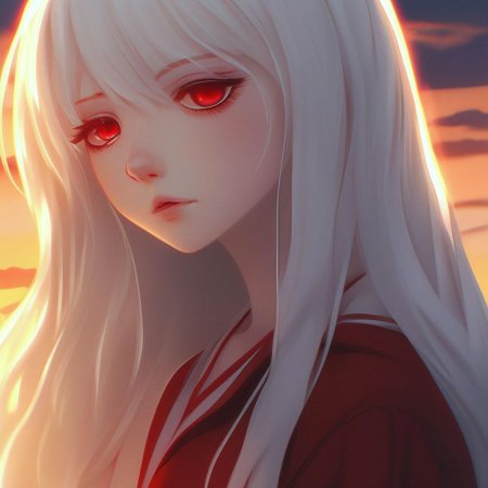Аниме девушка с белыми волосами и красными глазами
