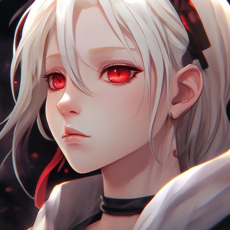 Девушка с белыми волосами и красными глазами