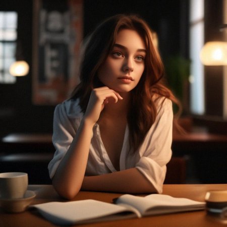 Девушка сидит за столом