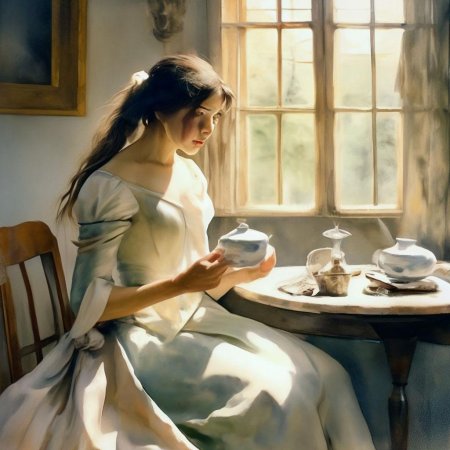 Девушка пьет чай