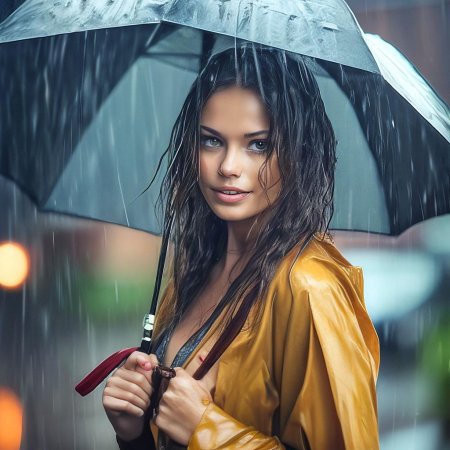 Красивая девушка под дождем
