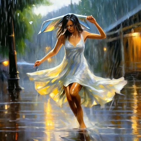 Девушка танцует под дождем