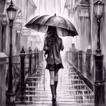 Девушка под дождем рисунок