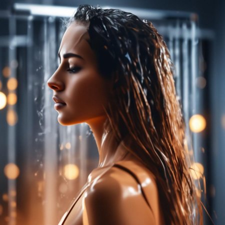 Девушка принимает душ