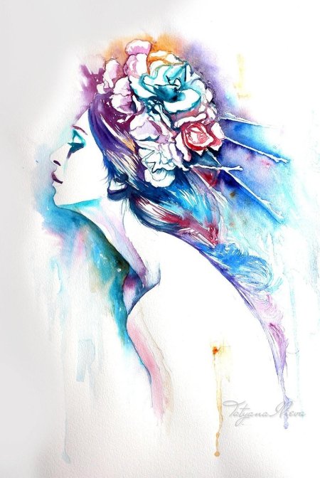 Рисунки акварелью девушки