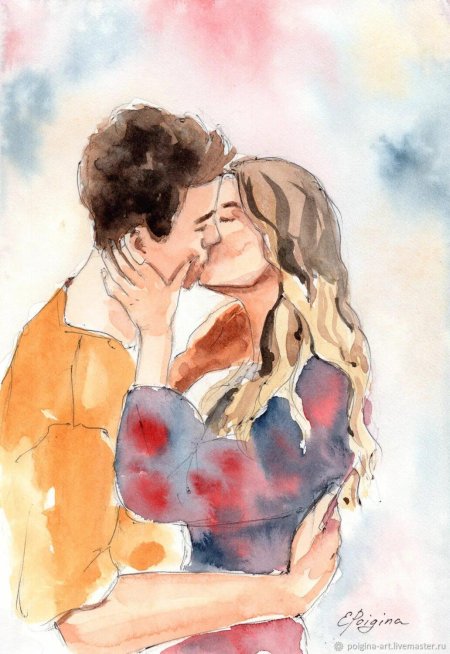 Влюбленные акварель