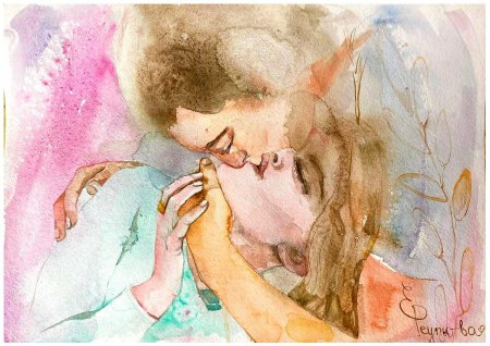 Влюбленные акварель