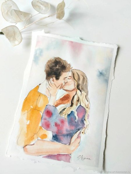Влюбленные акварель