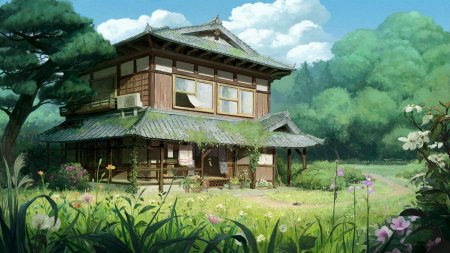 Традиционный дом в Японии Минка в аниме