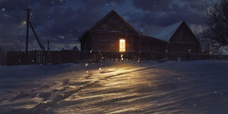 Зима ночь деревня