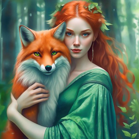 Рыжая девушка с лисой