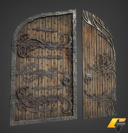 Деревянная дверь окованная железом