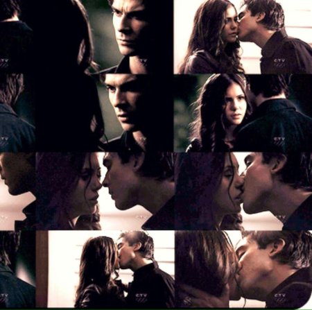 Деймон Сальваторе и Елена Гилберт поцелуй