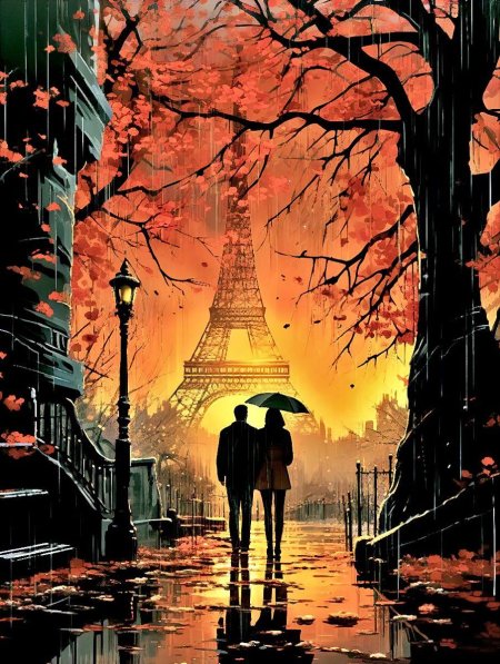 Рисунок города Париж в цвете