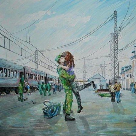 Встреча солдата на перроне