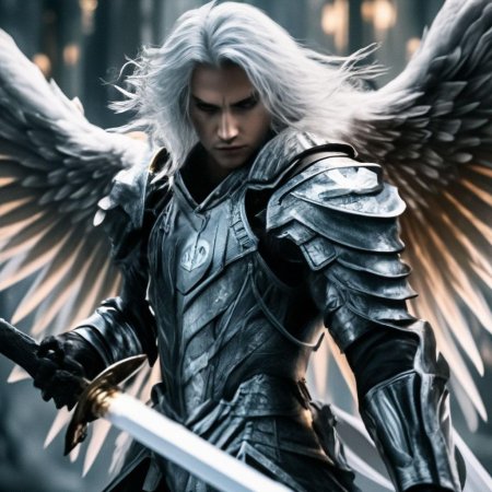 Мужчина воин с белыми волосами