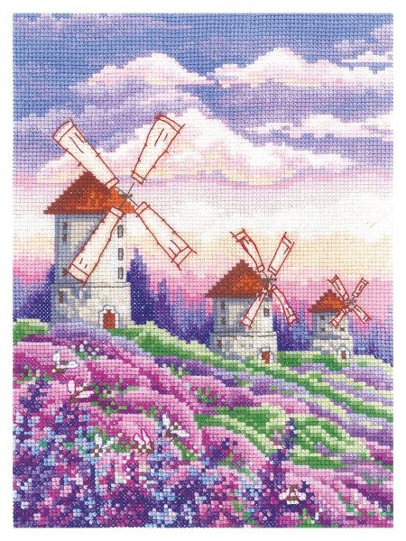Пейзаж с мельницей вышивка