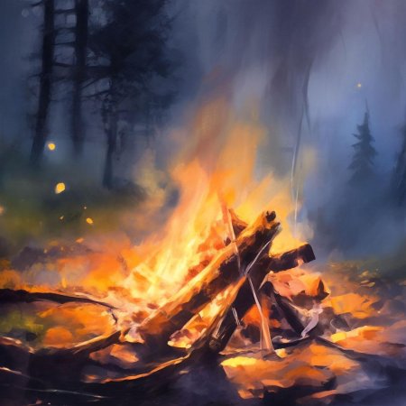 Костер в лесу рисунок
