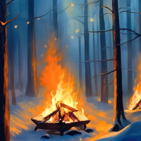 Костер в лесу зимой