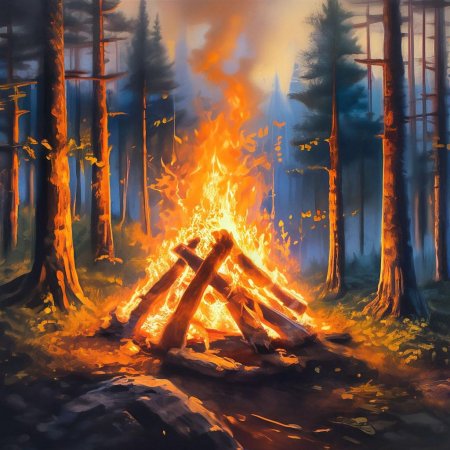 Костер в лесу ночью