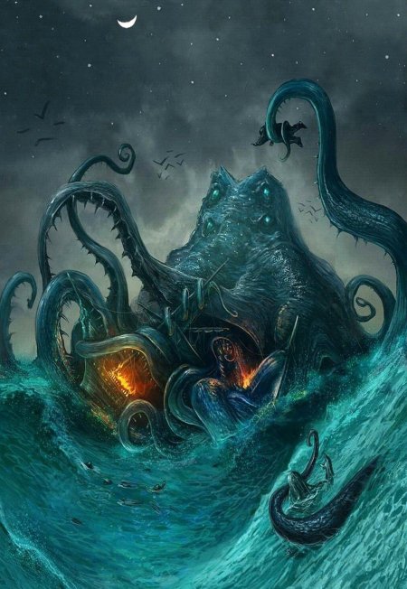 Гигантский осьминог Кракен. Морское чудовище.