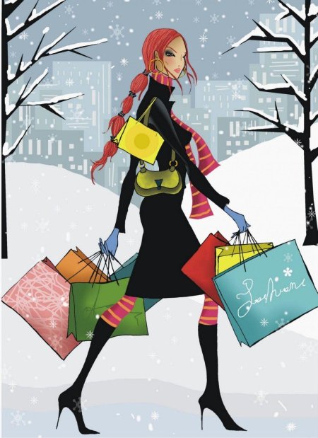 Девушка с покупками зимой