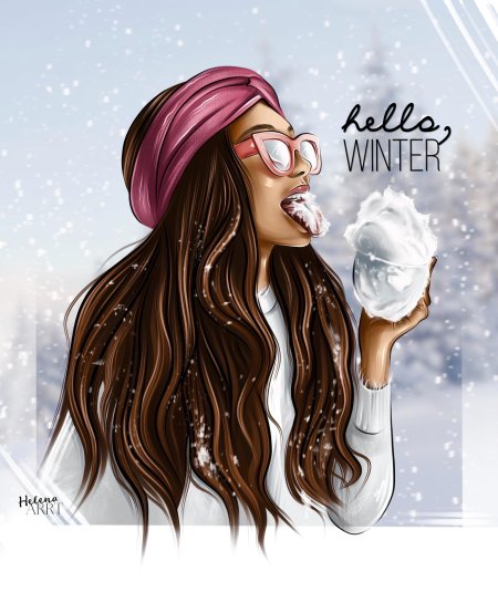 Арт рисунки модная девушка со снежком