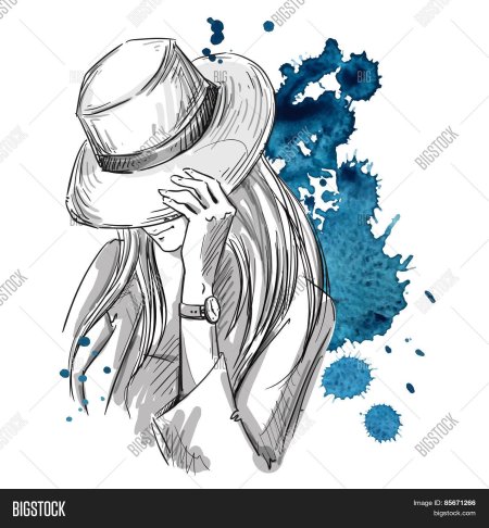 Девушка в шляпе рисунок