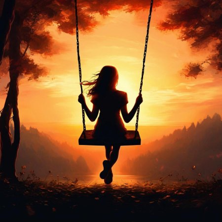 Девушка качается на качелях