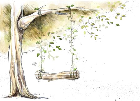 Дерево с качелями рисунок