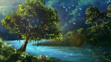 Хаяо Миядзаки лес ручей вода озеро река