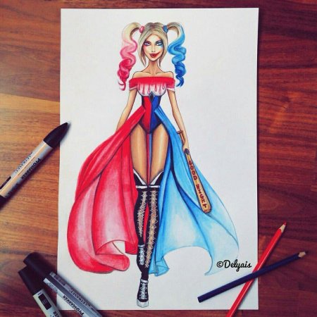 Харли Квин в полный рост нарисованная