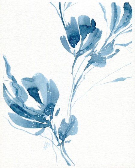 Синие Акварельные цветы