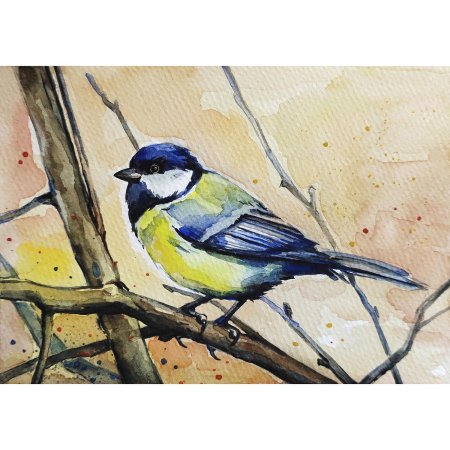 Синичка акварелью