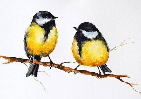 Синица акварелью