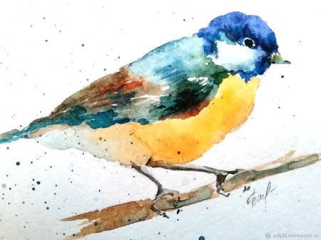 Синица акварелью